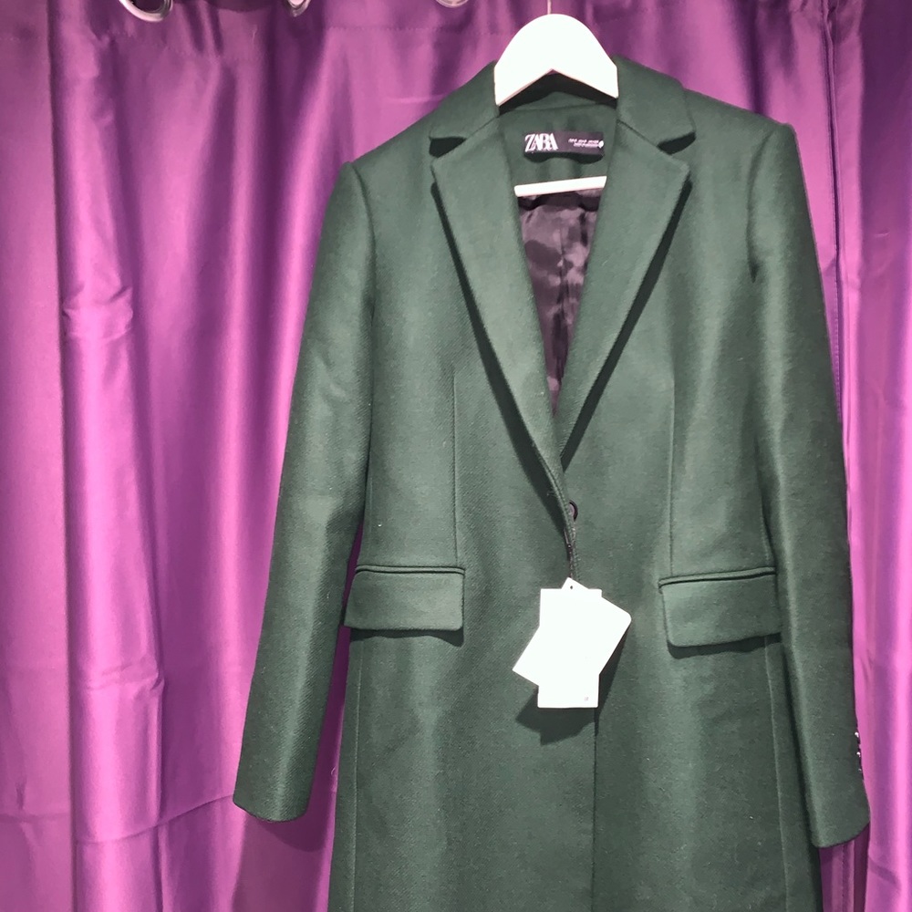 Zara Menswear Style Dark Green Womens Wool Coat Size S